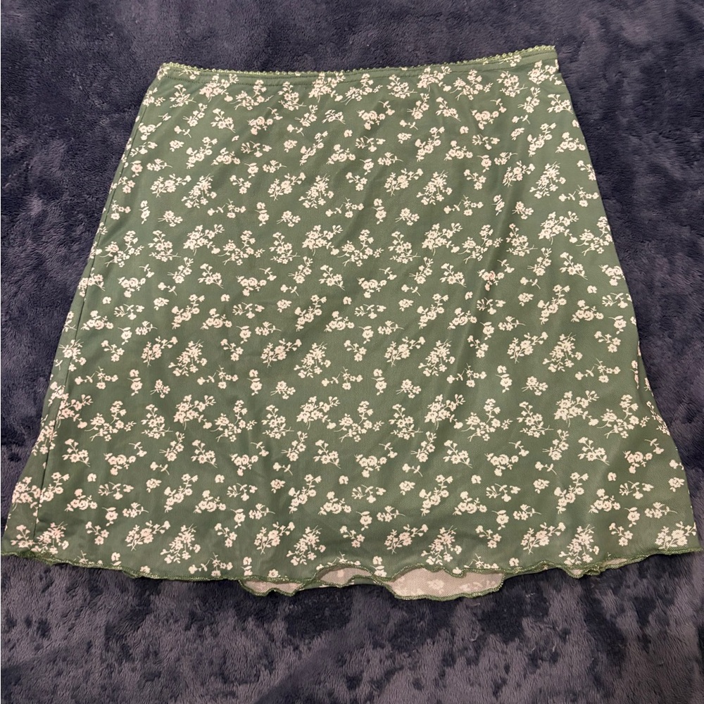 Princess Polly Green Floral A-Line Skirt